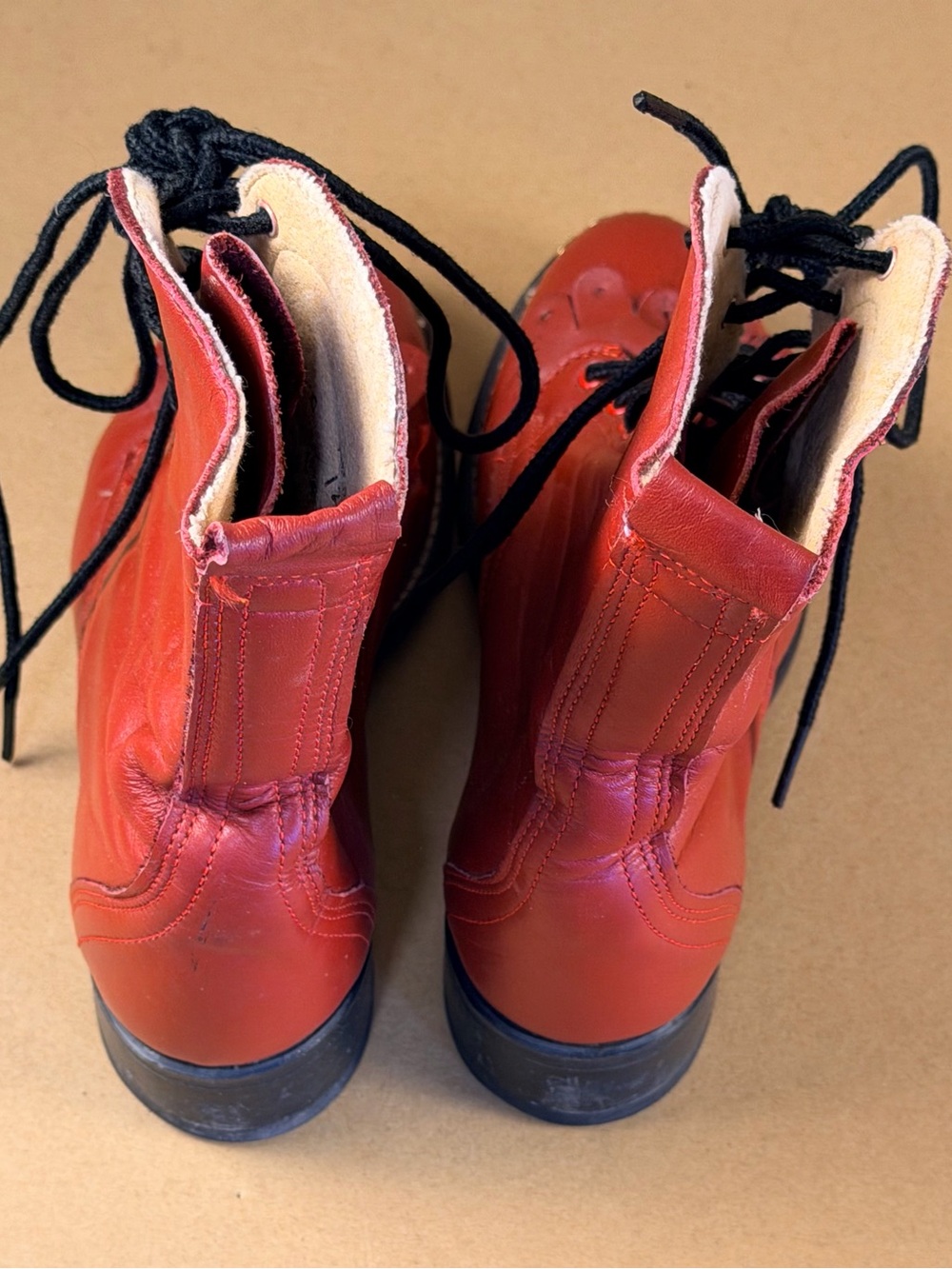 Vintage 70s Laredo Red Frill Toe Lace Up Leather Cowboy Boots Heel Women 6.5 - Picture 6 of 9